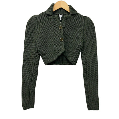 Loewe Cardigan Cropped Technical Knit Olive Long Sleeve S