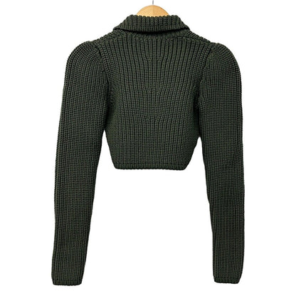 Loewe Cardigan Cropped Technical Knit Olive Long Sleeve S — view 2