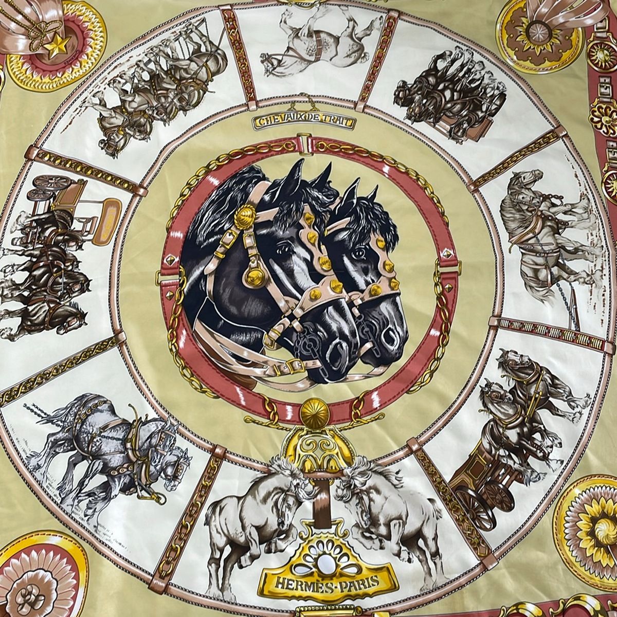 Hermes Scarf Carre 90 Yellow Red Multi Chevaux de Trait — view 4