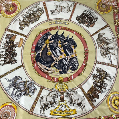 Hermes Scarf Carre 90 Yellow Red Multi Chevaux de Trait — view 4