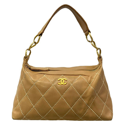 Chanel Shoulder Bag Wild Stitch Light Brown Matte Gold Leather