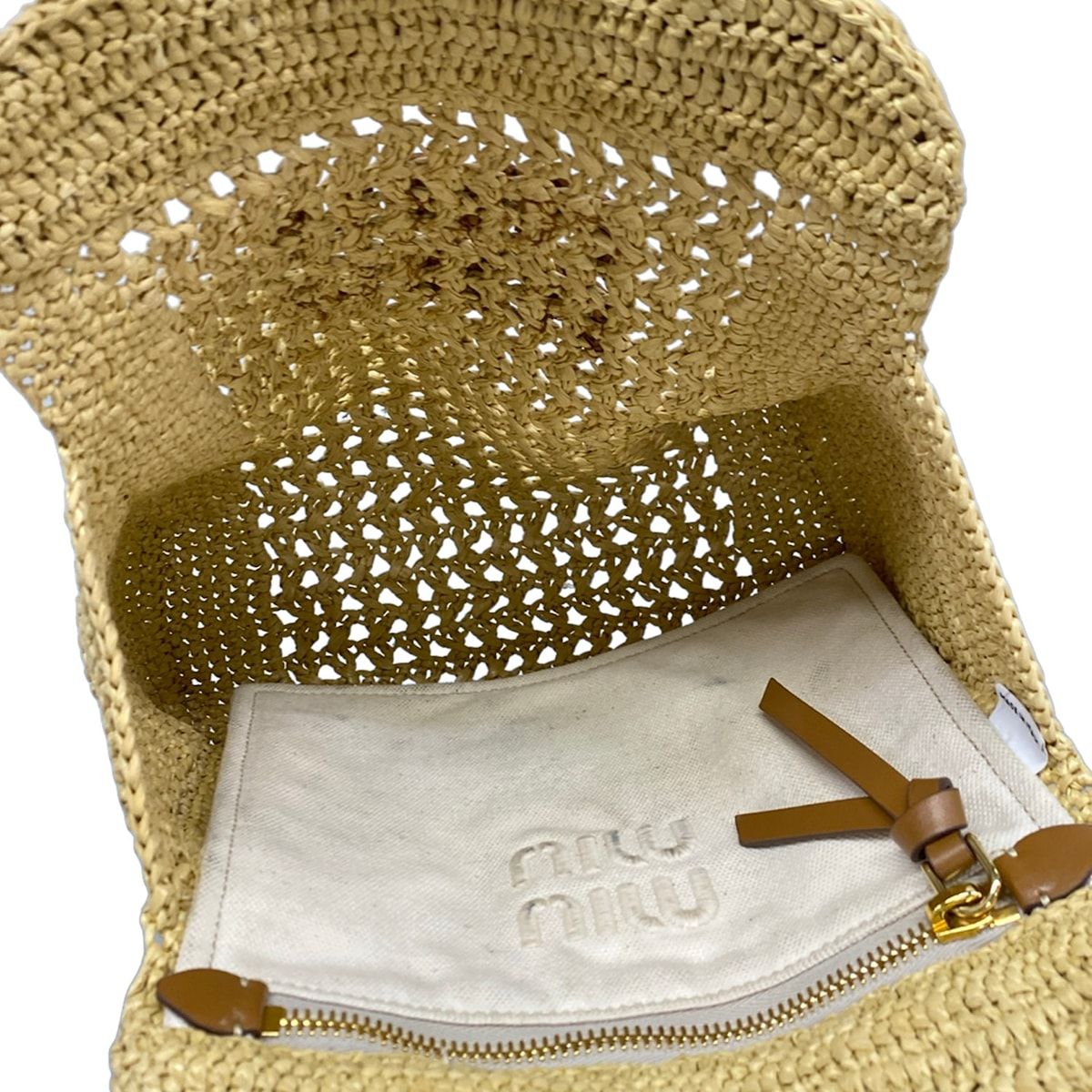Miu Miu Tote Bag Raffia Effect Woven Beige Brown Basket — view 7