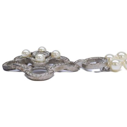 Chanel Rhinestone CC Logo Camellia Double Pearl Necklace — view 3