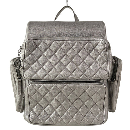 Chanel Backpack Quilted Silver Gunmetal