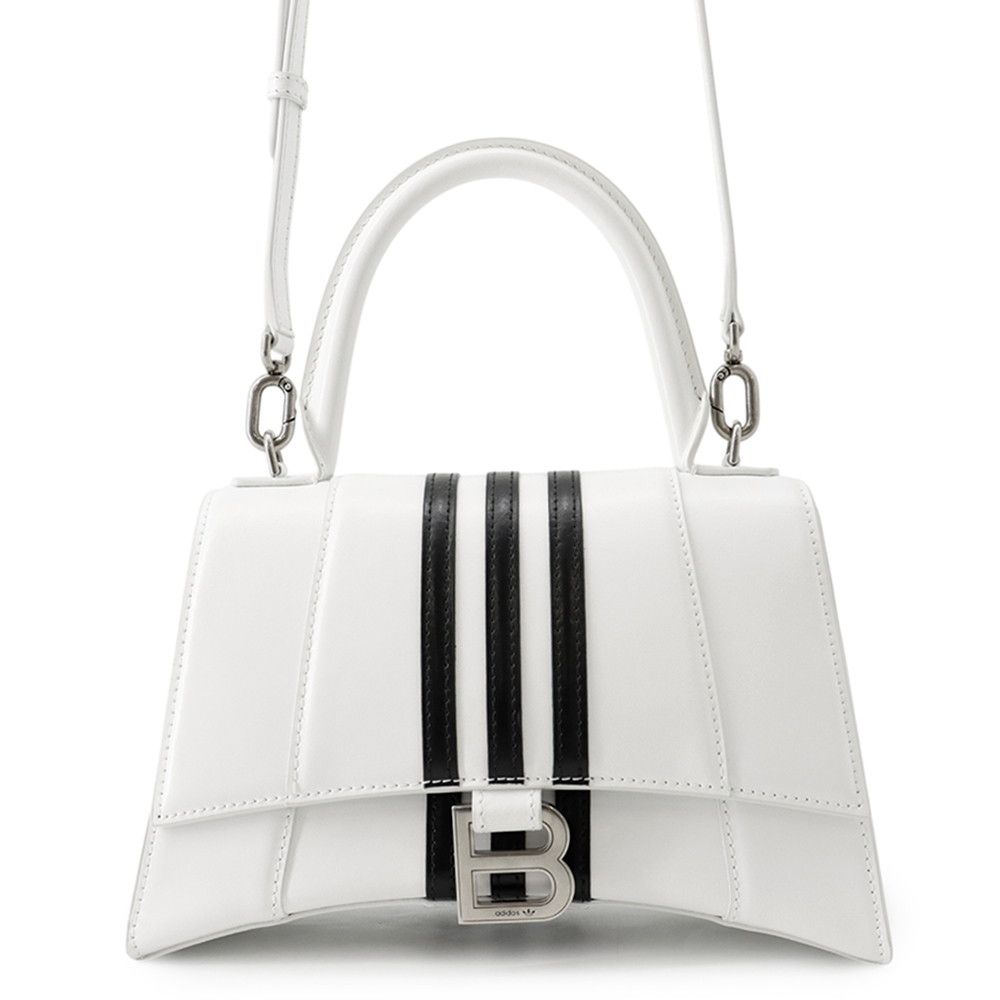 Balenciaga Handbag Hour Glass Small Leather 2-Way Shoulder Adidas White Black