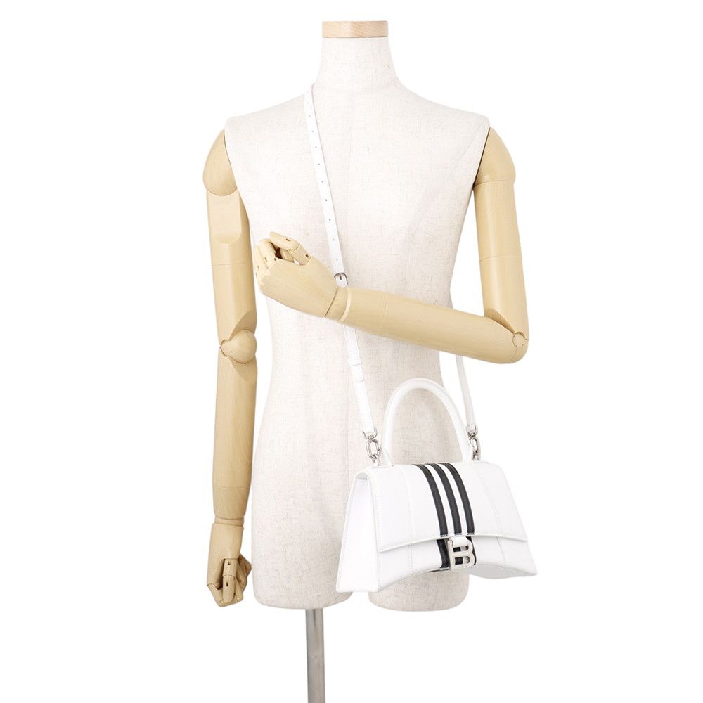 Balenciaga Handbag Hour Glass Small Leather 2-Way Shoulder Adidas White Black — view 5