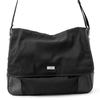 Gucci Shoulder Bag GG Embossed Nylon Leather Black