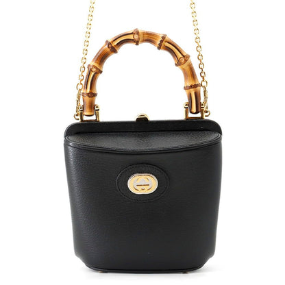Gucci Bamboo Leather 2-Way Chain Shoulder Bag Black
