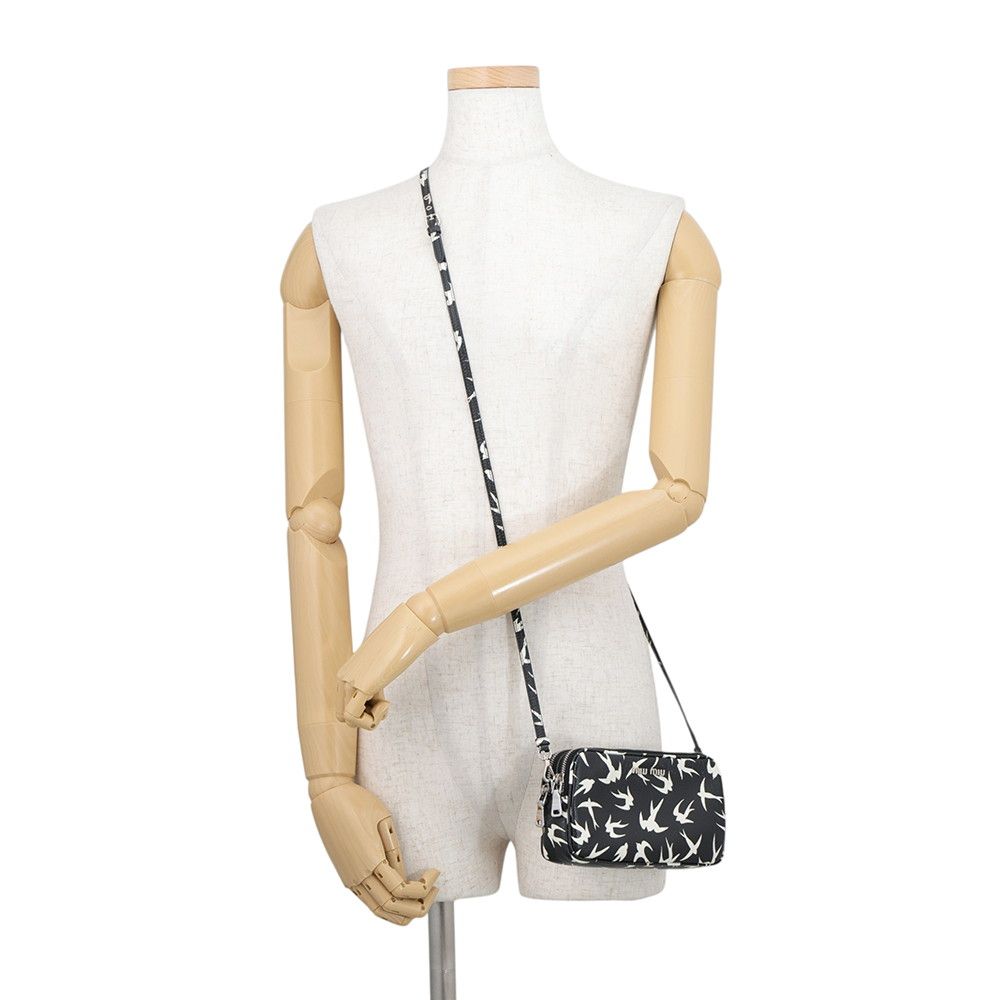Miu Miu Shoulder Bag Swallow Print Leather Black — view 4
