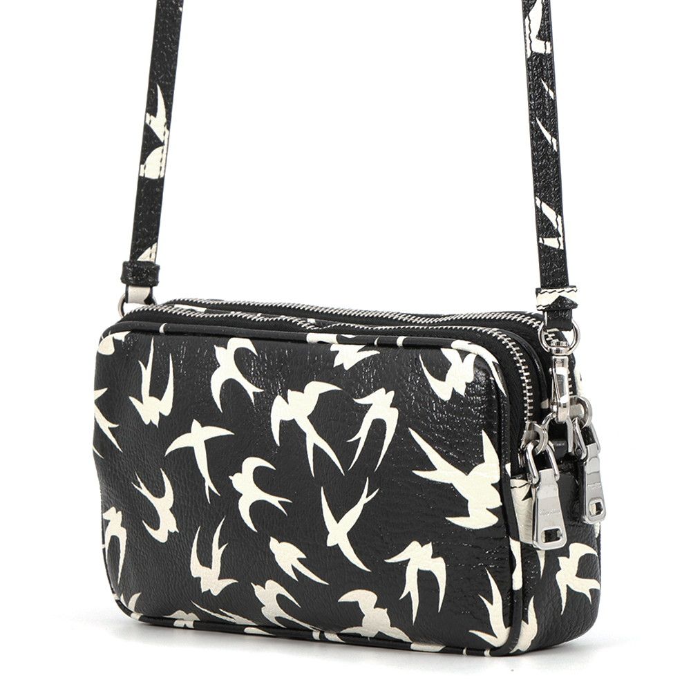 Miu Miu Shoulder Bag Swallow Print Leather Black — view 2