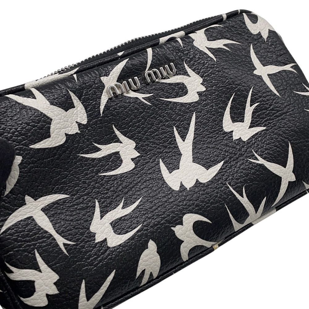 Miu Miu Shoulder Bag Swallow Print Leather Black — view 6