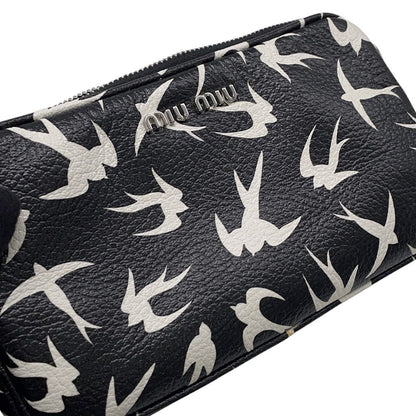 Miu Miu Shoulder Bag Swallow Print Leather Black — view 6