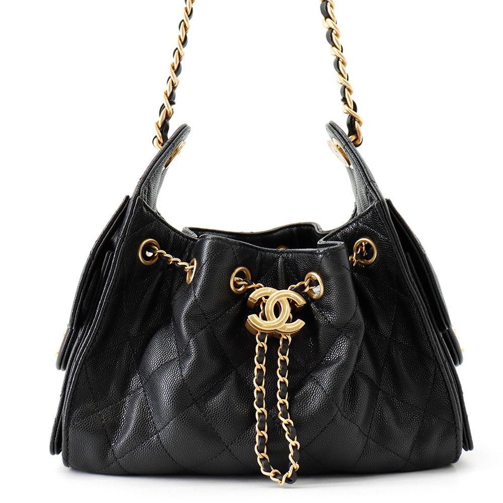 Chanel Chain Shoulder Bag 25 Mini CC Logo Caviar Leather Black