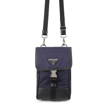 Prada Shoulder Bag Triangle Logo Canvas Leather