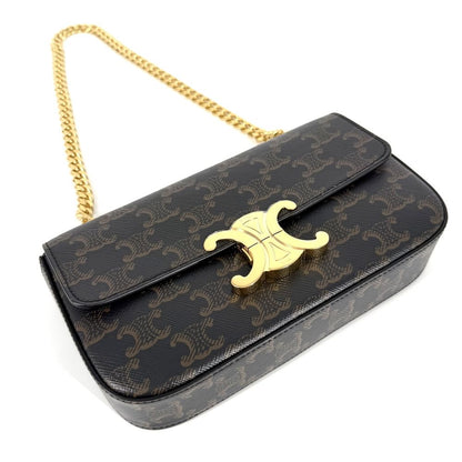 Celine Shoulder Bag Triomphe Chain Brown Gold — view 3