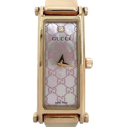 Gucci Watch GG Diamond Pink Shell Dial Quartz Stainless Steel Gold