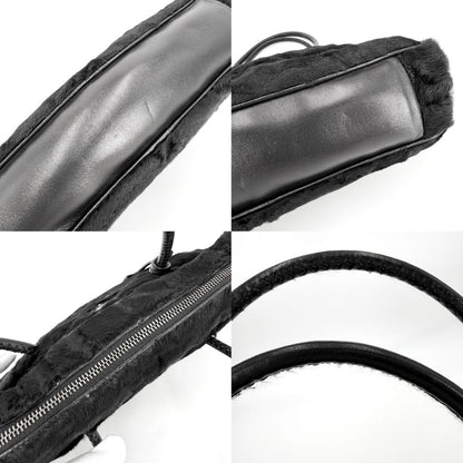 Prada Handbag Triangle Logo Faux Fur Black Silver — view 6