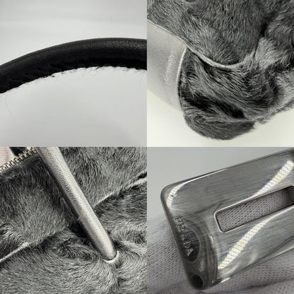 Prada Handbag Triangle Logo Faux Fur Black Silver — view 7