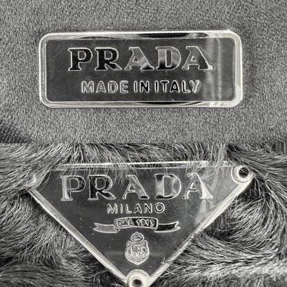 Prada Handbag Triangle Logo Faux Fur Black Silver — view 5
