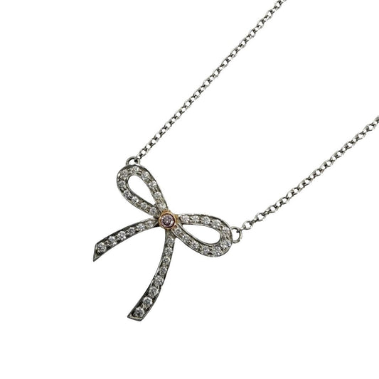 Tiffany & Co Necklace Bow Ribbon Platinum 18k Yellow Gold Diamond