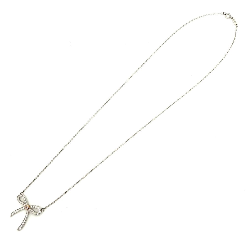 Tiffany & Co Necklace Bow Ribbon Platinum 18k Yellow Gold Diamond — view 7
