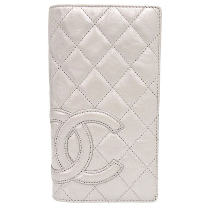 Chanel CC Logo Cambon Line Leather Silver Wallet