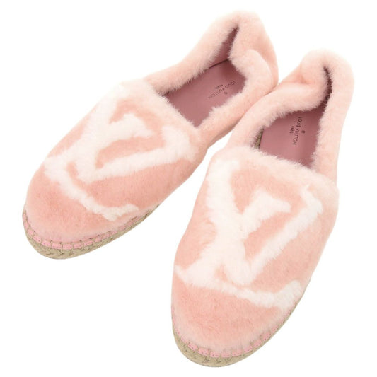 Louis Vuitton Seashore Line Espadrilles Faux Fur Hemp Pink Slip-on Shoes