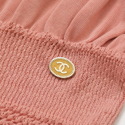 Chanel CC Logo Plate Contrast Knit Sleeveless Dress Salmon Pink Silver — view 5