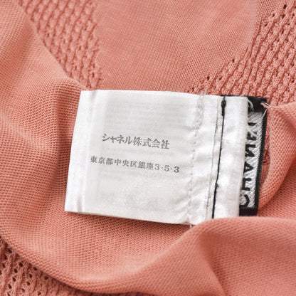 Chanel CC Logo Plate Contrast Knit Sleeveless Dress Salmon Pink Silver — view 7