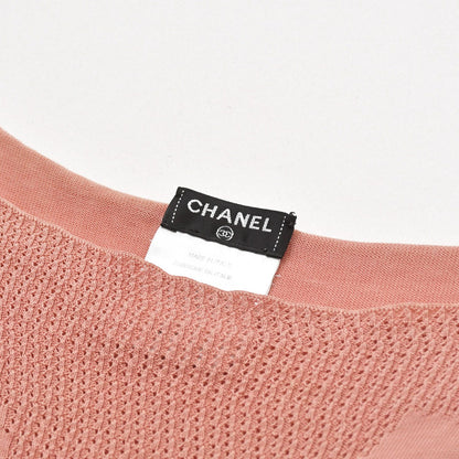 Chanel CC Logo Plate Contrast Knit Sleeveless Dress Salmon Pink Silver — view 3