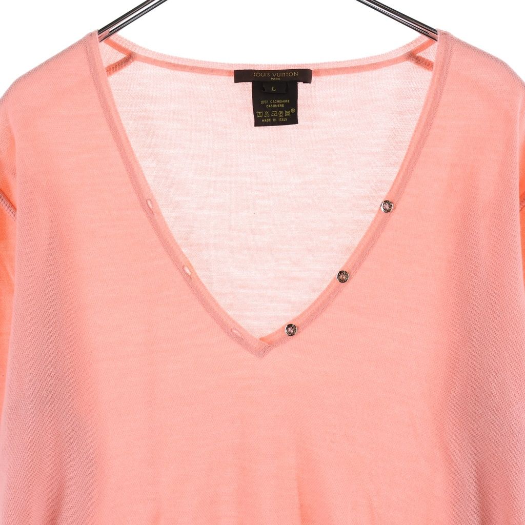 Louis Vuitton V-neck Cashmere Knit Sweater 3/4 Length Pink — view 3