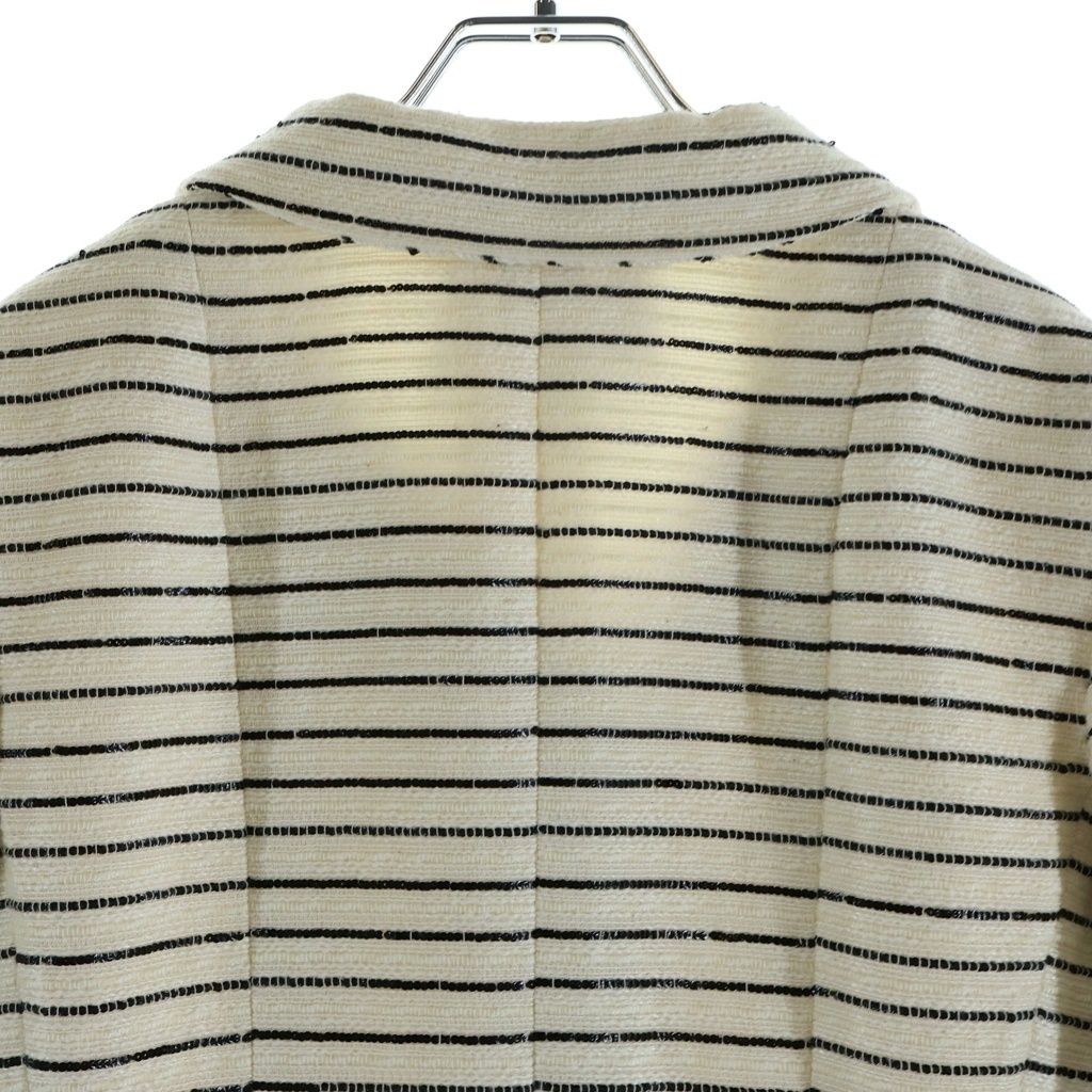 Chanel 01c Cambon Tweed Jacket Sequin Coat Camellia Stripe Ivory Black — view 4