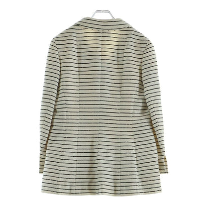 Chanel 01c Cambon Tweed Jacket Sequin Coat Camellia Stripe Ivory Black — view 2