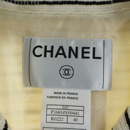 Chanel 01c Cambon Tweed Jacket Sequin Coat Camellia Stripe Ivory Black — view 7