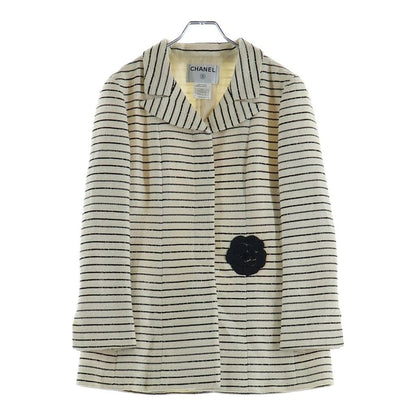 Chanel 01c Cambon Tweed Jacket Sequin Coat Camellia Stripe Ivory Black