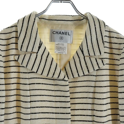 Chanel 01c Cambon Tweed Jacket Sequin Coat Camellia Stripe Ivory Black — view 3