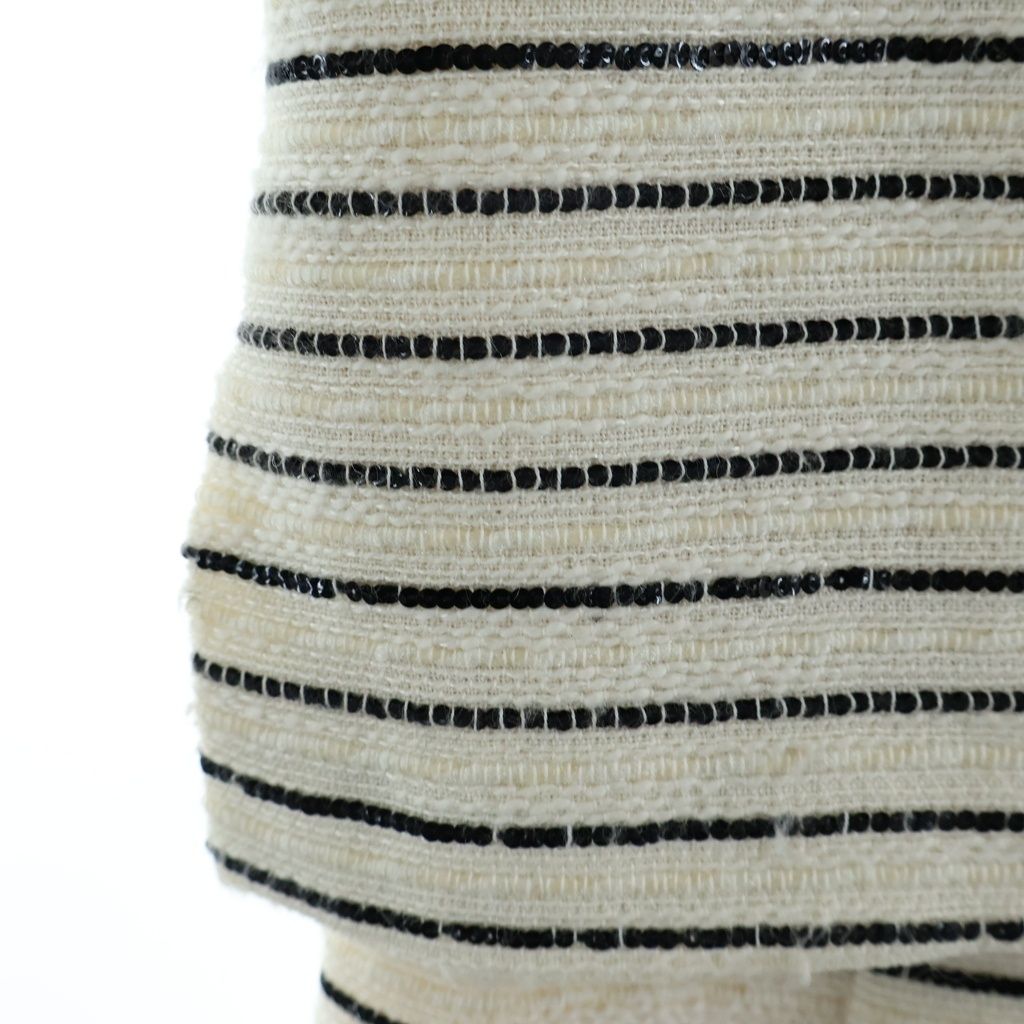 Chanel 01c Cambon Tweed Jacket Sequin Coat Camellia Stripe Ivory Black — view 5