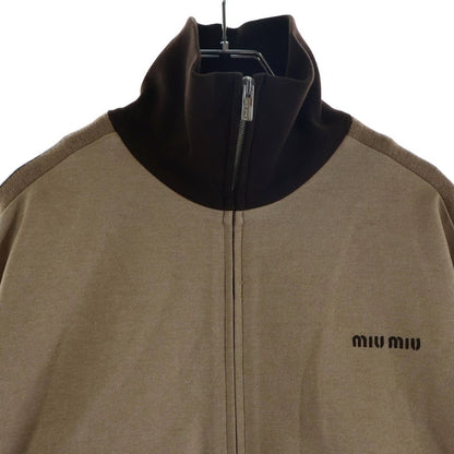 Miu Miu Logo Jersey Sweatshirt Shirt Turtleneck Hoodie Cotton Wool Brown Beige — view 3