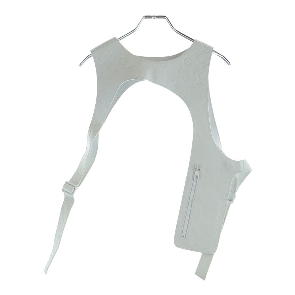 Louis Vuitton Monogram Embossed Gray Leather Cutaway Vest White