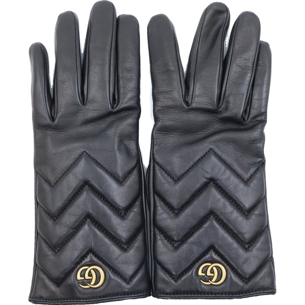 Gucci GG Marmont Lambskin Leather Lining Gloves Black