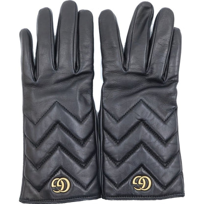 Gucci GG Marmont Lambskin Leather Lining Gloves Black