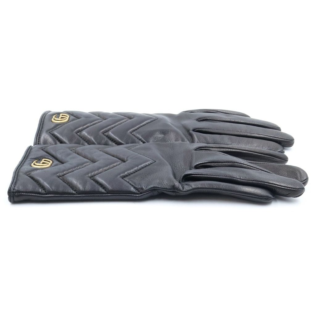 Gucci GG Marmont Lambskin Leather Lining Gloves Black — view 4