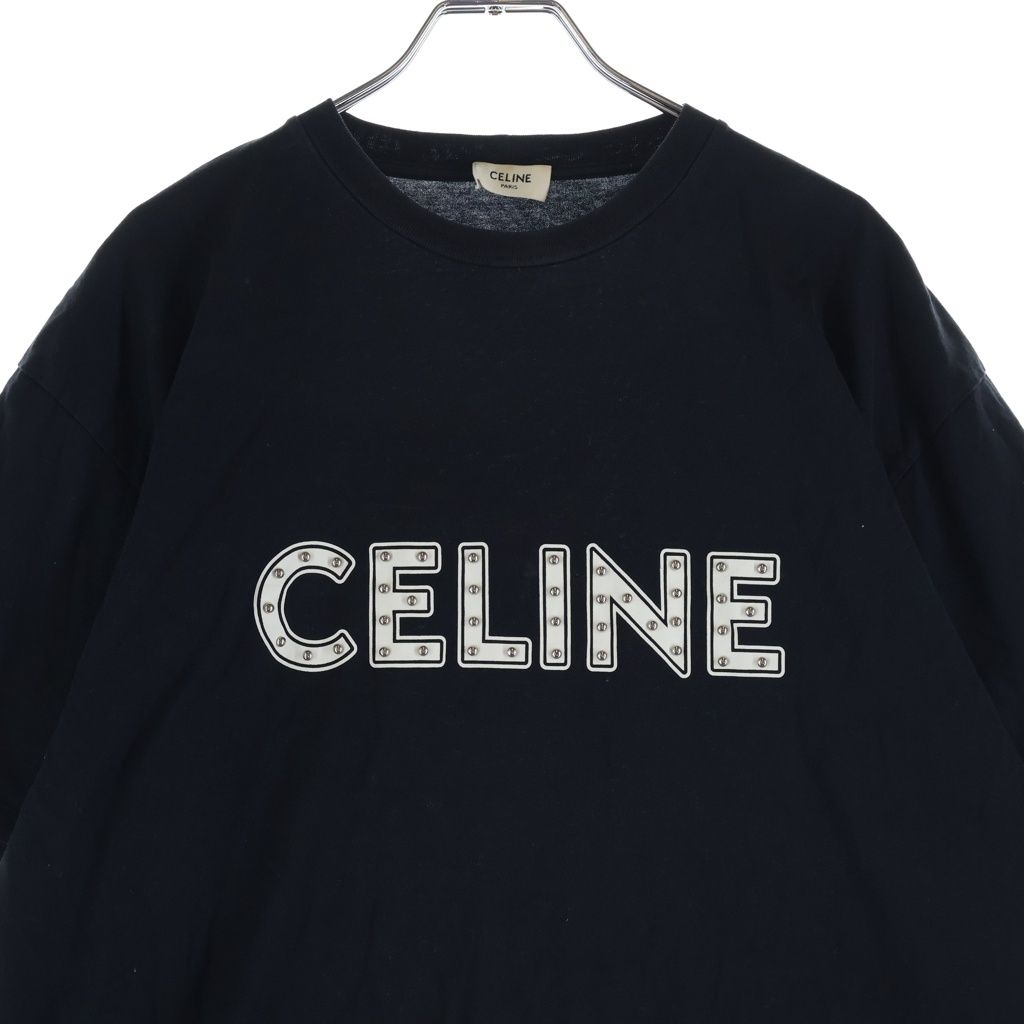 Celine Studs Logo Tee Studded T-Shirt Crew Neck Short Sleeve Black — view 3