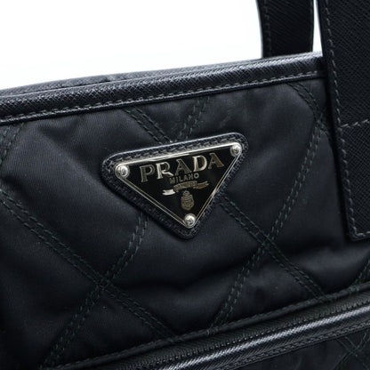 Prada Triangle Logo Quilted Tote Bag Leather Nylon Silver — view 6
