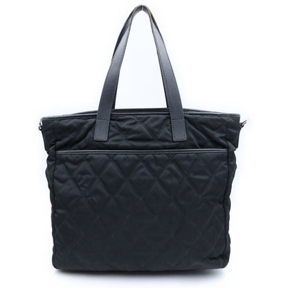 Prada Triangle Logo Quilted Tote Bag Leather Nylon Silver — view 2