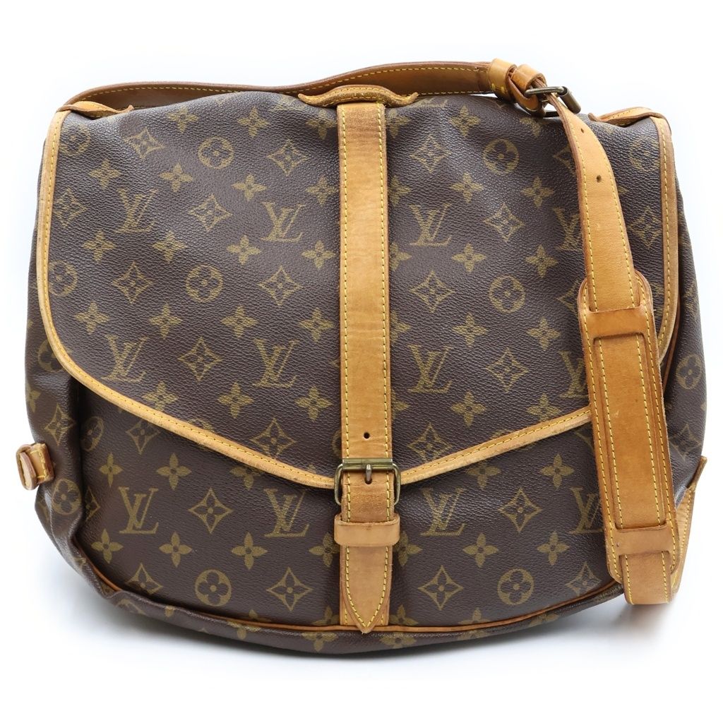 Louis Vuitton Monogram Saumur 35 Shoulder Bag Brown Leather Gold