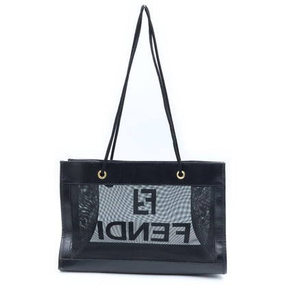 Fendi Logo Mesh Tote Bag Black Leather Gold — view 2