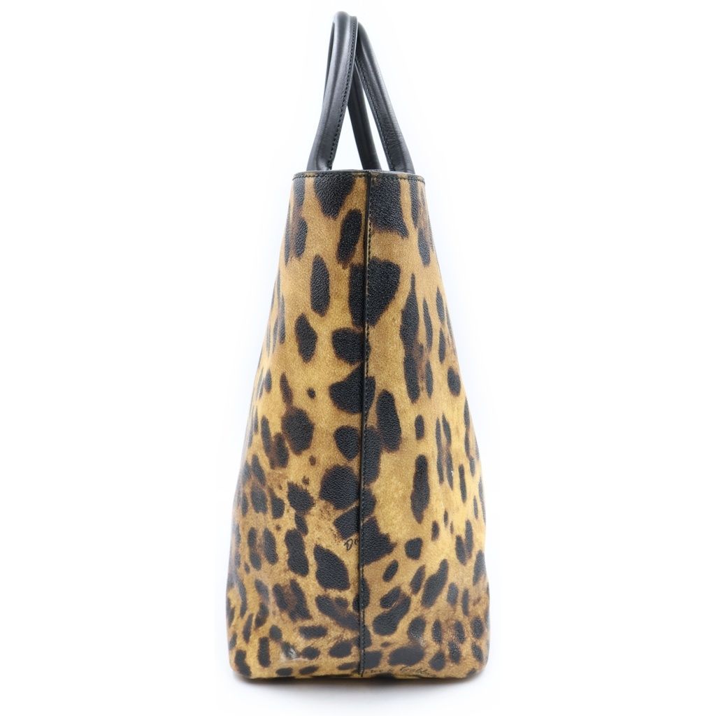 Dolce & Gabbana Leopard Print Tote Bag Leather Brown Black — view 3