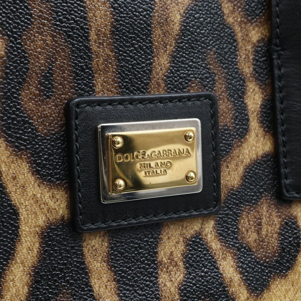 Dolce & Gabbana Leopard Print Tote Bag Leather Brown Black — view 7