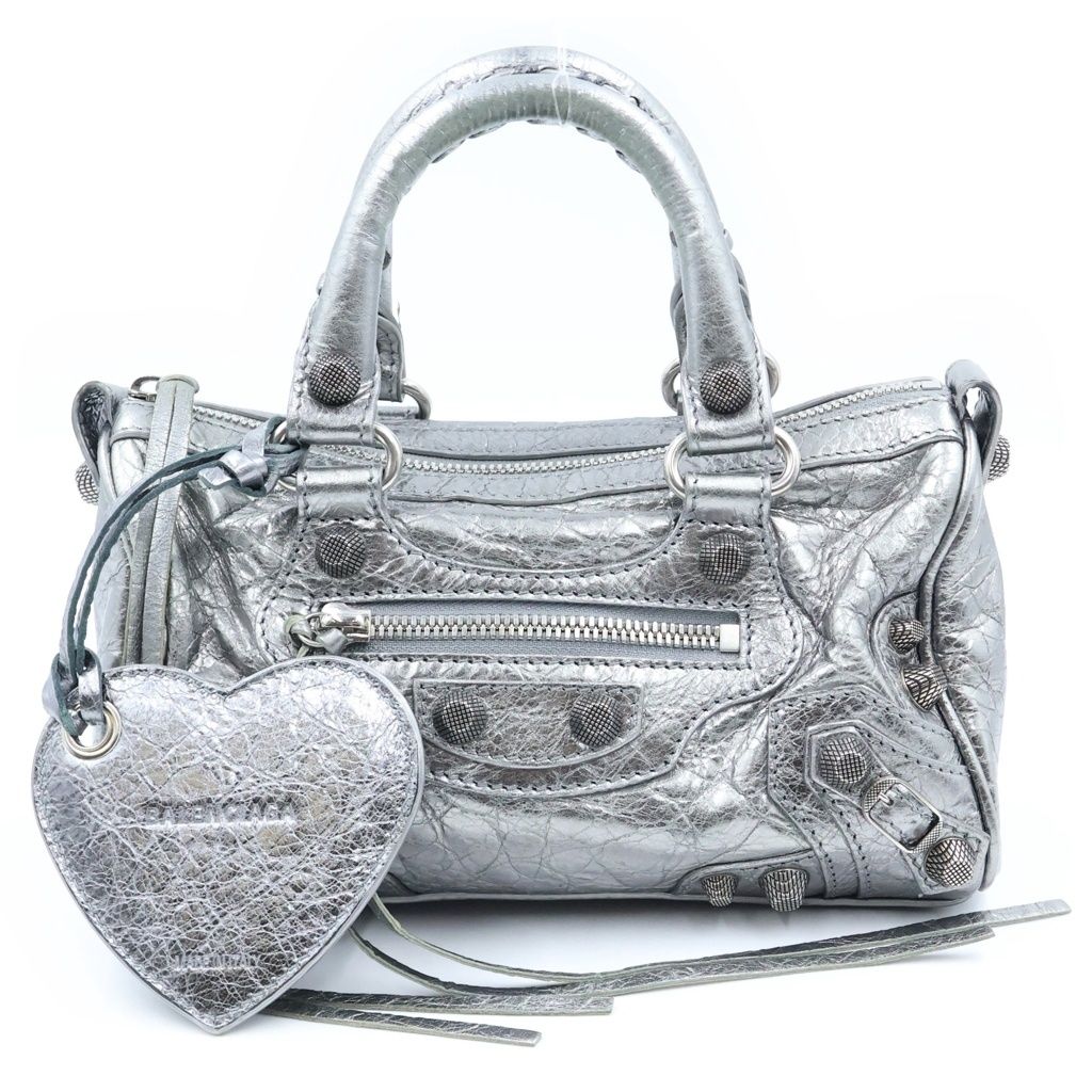Balenciaga le Cagole Mini Duffle 2-Way Mini Shoulder Bag Silver Leather